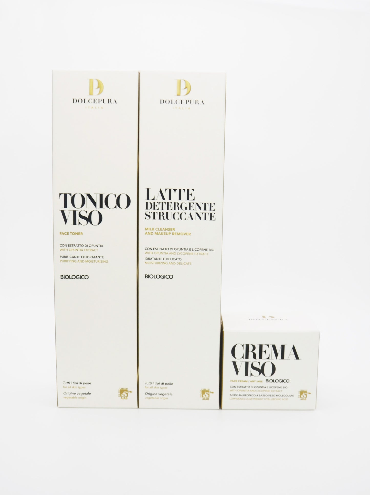 VISO set "UNICA" leche limpiadora, tónica y crema orgánica (opuntia y licopeno) de pequeña producción italiana
