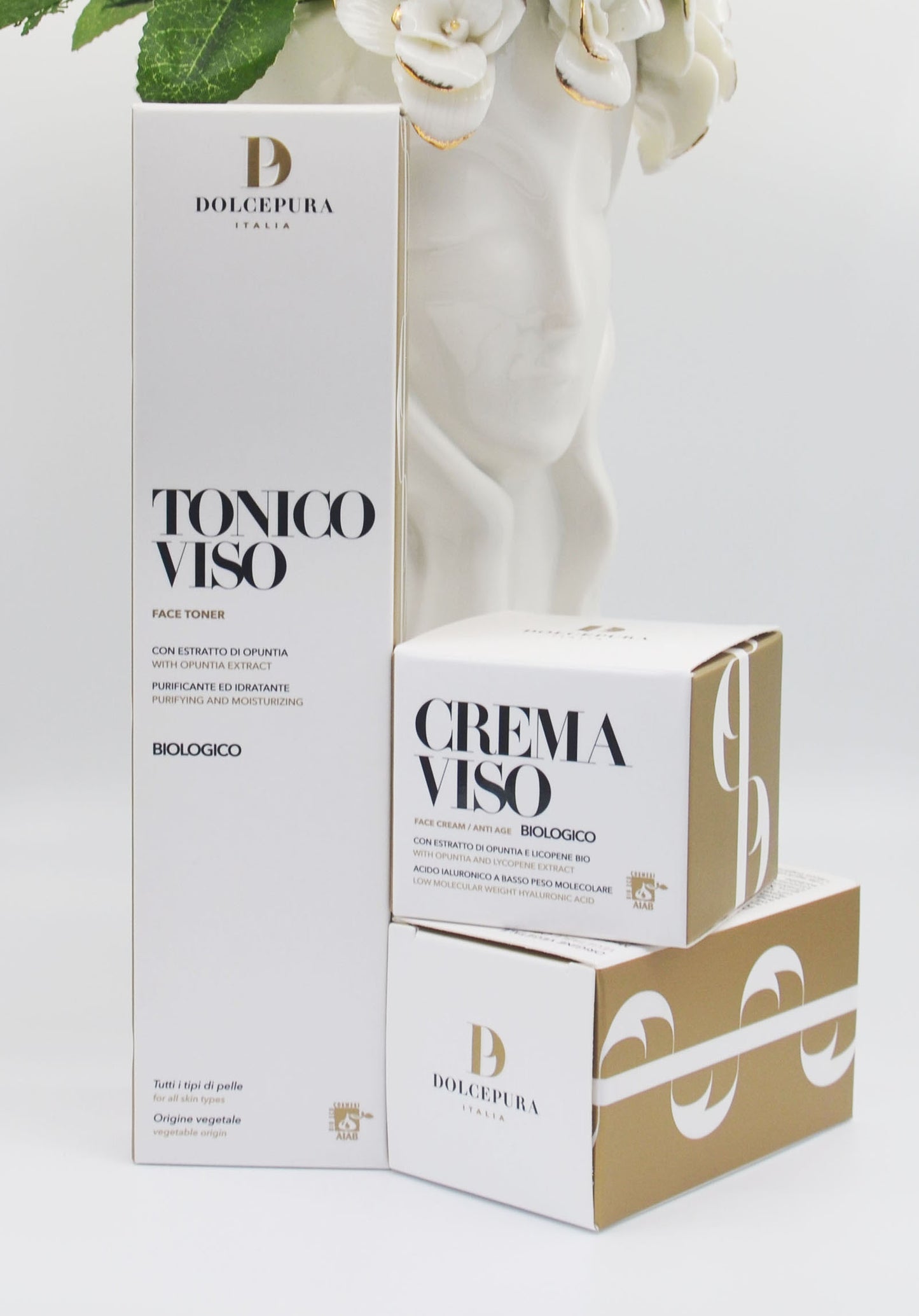 FAȚĂ set tonic și cremă "GENTILE" (din ingrediente italiene cu extract de opuntia și licopen organic) producție artizanală de elită. Certificat AIAB ecobio Italia