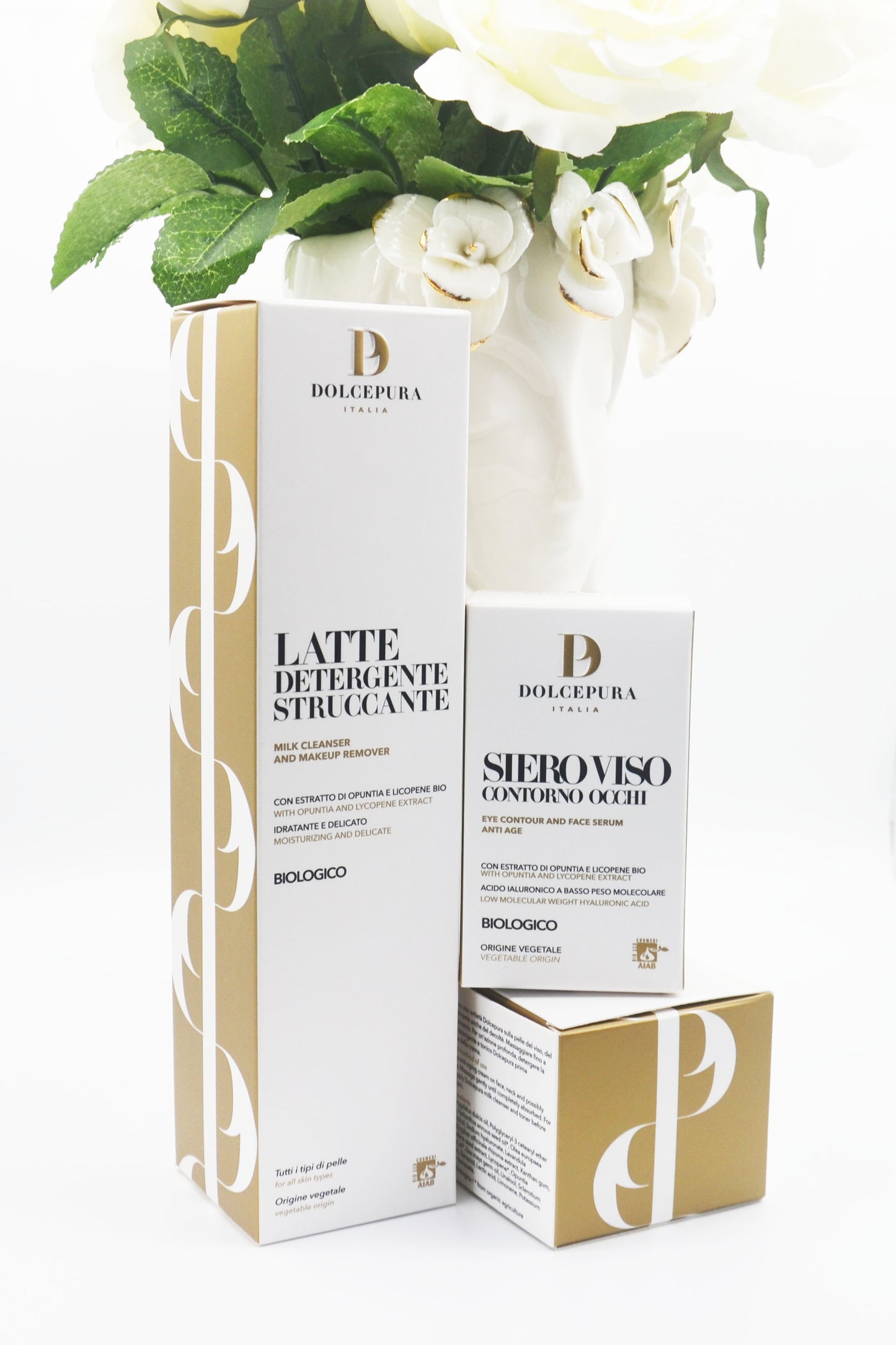 FAȚĂ, OCHI, MÂINI set "TRIUSO" Lapte Demachiant, Ser (cu Opuntia și Licopen) de producție limităta organică italiană. Toate tipurile de piele. Fără parabeni, produse petroliere, siliconi și coloranți