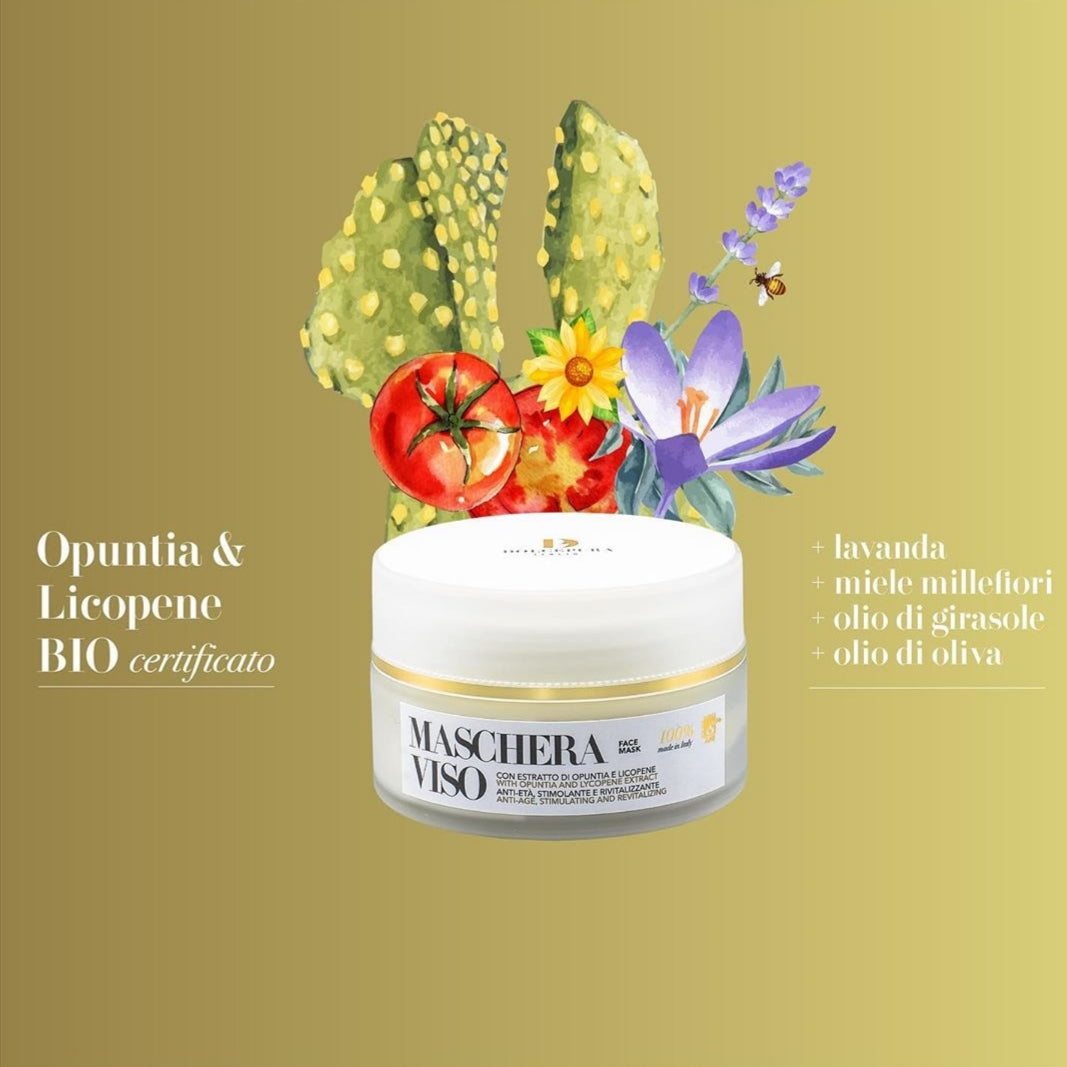 FACE kozmetik maskesi "NATURALMENTE BELLA" - organik likopen opuntia (yaşlanma karşıtı, uyarıcı ve yenileyici). Organik ve bitkisel kökenli