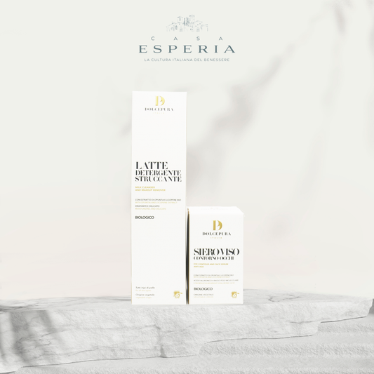 FAȚĂ, OCHI, MÂINI set "TRIUSO" Lapte Demachiant, Ser (cu Opuntia și Licopen) de producție limităta organică italiană. Toate tipurile de piele. Fără parabeni, produse petroliere, siliconi și coloranți