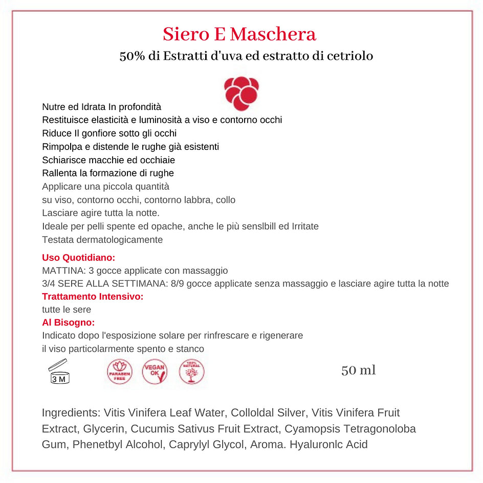 Sérum ou masque WAW pour le CORPS, le VISAGE, les YEUX, les LÈVRES, le COU pour la perte de tonus et les cernes. Approuvé dermatologiquement. Extrait de raisin, extrait de concombre